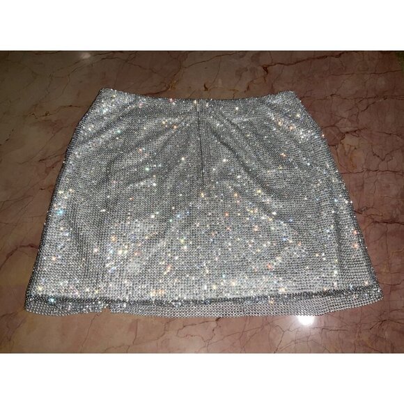 LAMARQUE Pati Rhinestone Mini Skirt in Silver XSmall New Womens Faux Leather - Picture 9 of 12